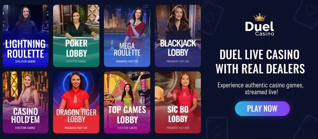 Live casino with real dealers at Duel