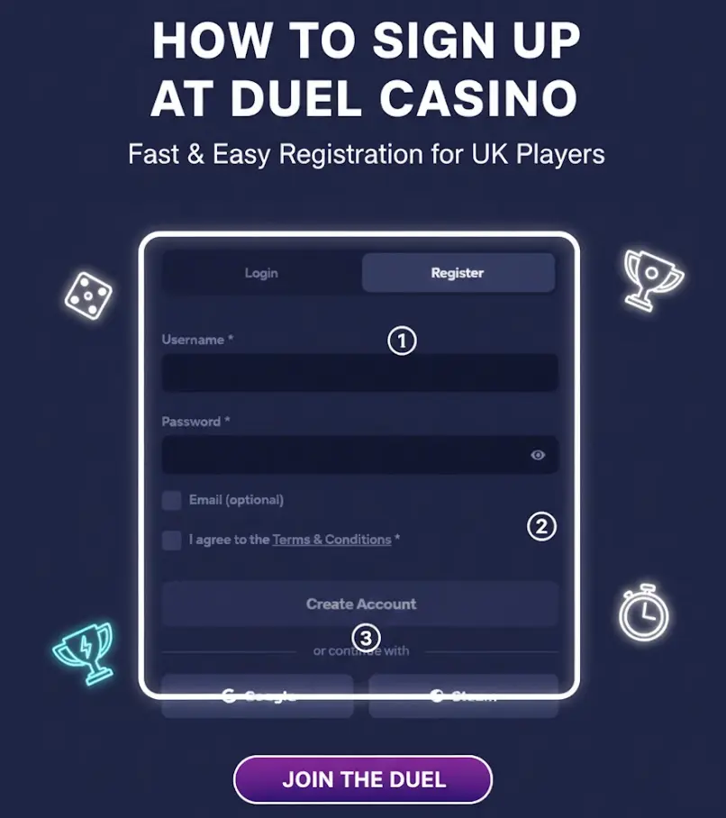 Registration at Duel Casino for UK players
