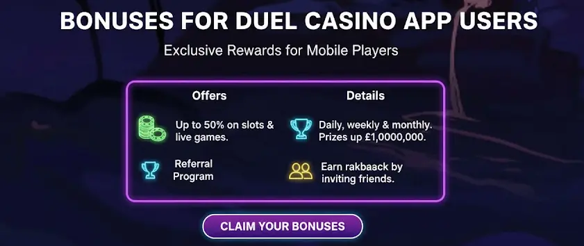 Bonuses for Duel Casino APK users