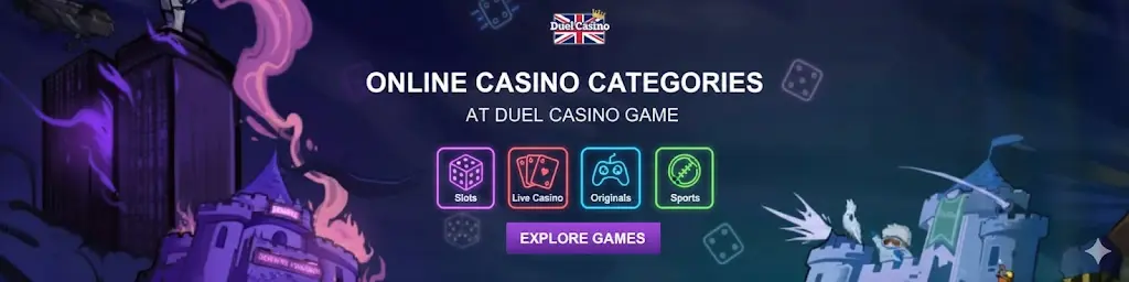 Explore categories at Duel Casino game